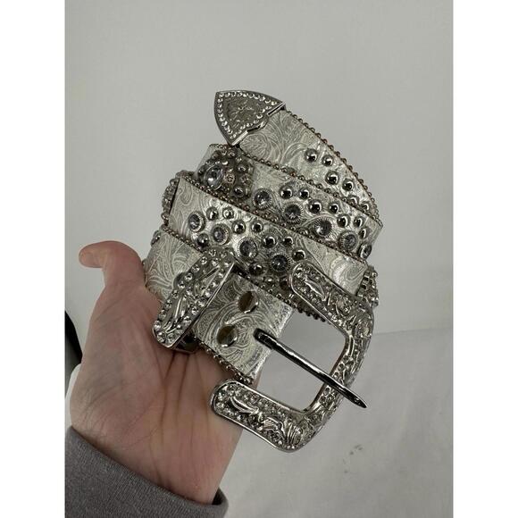 Blazin Roxx Accessories - Blazin Roxx belt womens large L silver western rodeo festival cowgirl rhinestone